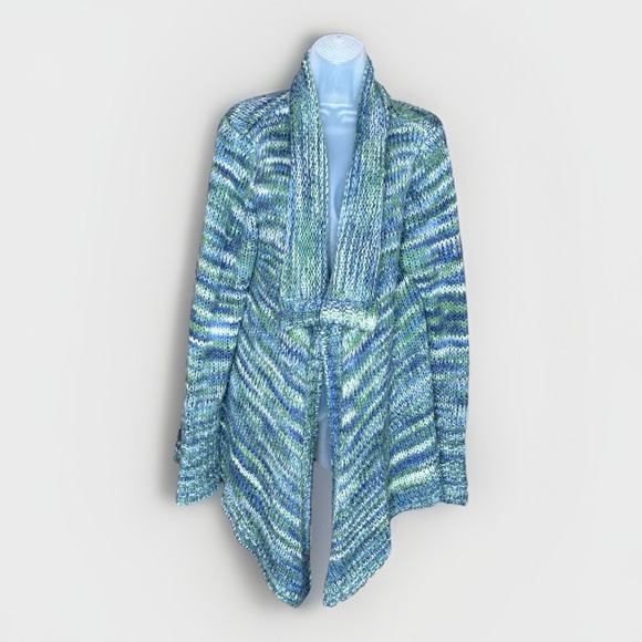 Olivia Sky Sweaters - Olivia Sky Cardigan Women L‎ Blue Green Boho Open Front Cozy Cottagecore Chunky